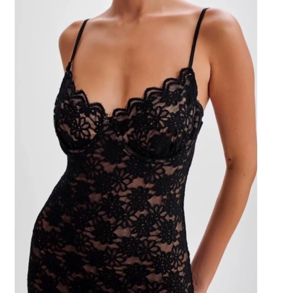 BEST MESHKI Joelle Lace Cupped Maxi Dress Gown Black Cocktail Party XXS/XS/Small - Picture 11 of 15